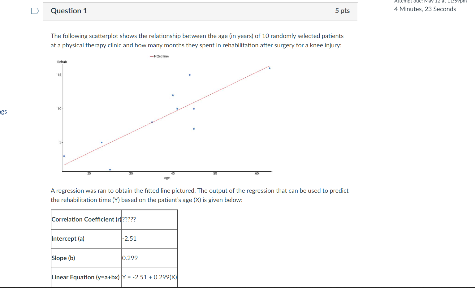  D Question 1 5 pts 4 Minutes, 23 Seconds The following