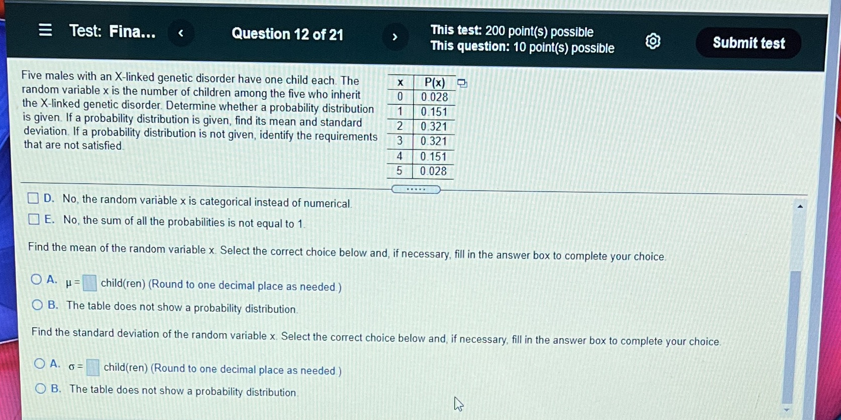 Test: Fina... Question 12 of 21 x o 1 2 3 4
