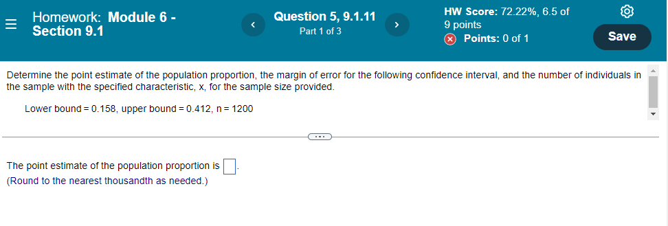 Homework: Module 6 - Question 5, 9.1.11 HW Score: 72.22%, 6.5