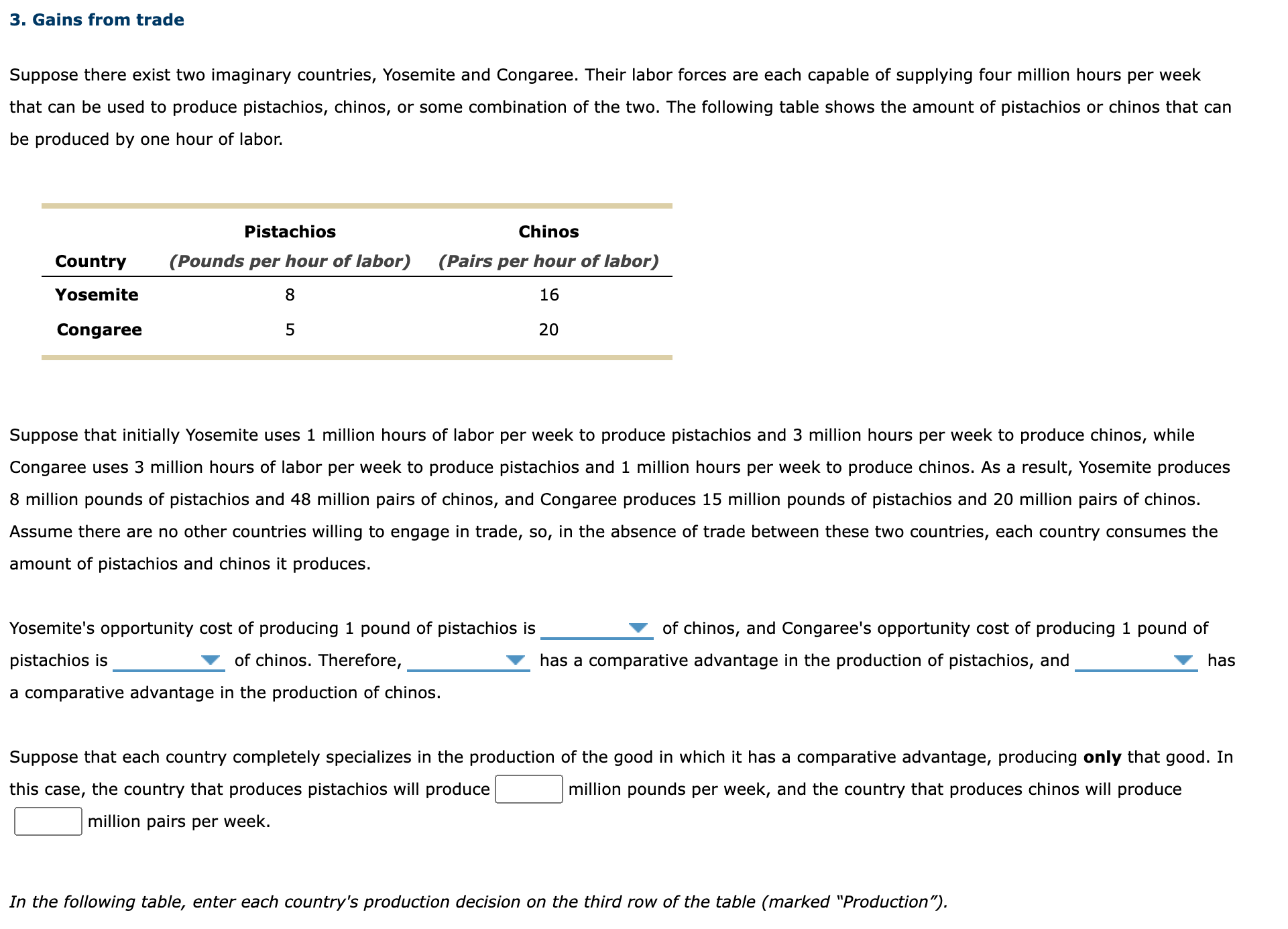 3. Gains from trade Suppose there exist two imaginary countries, Yosemite