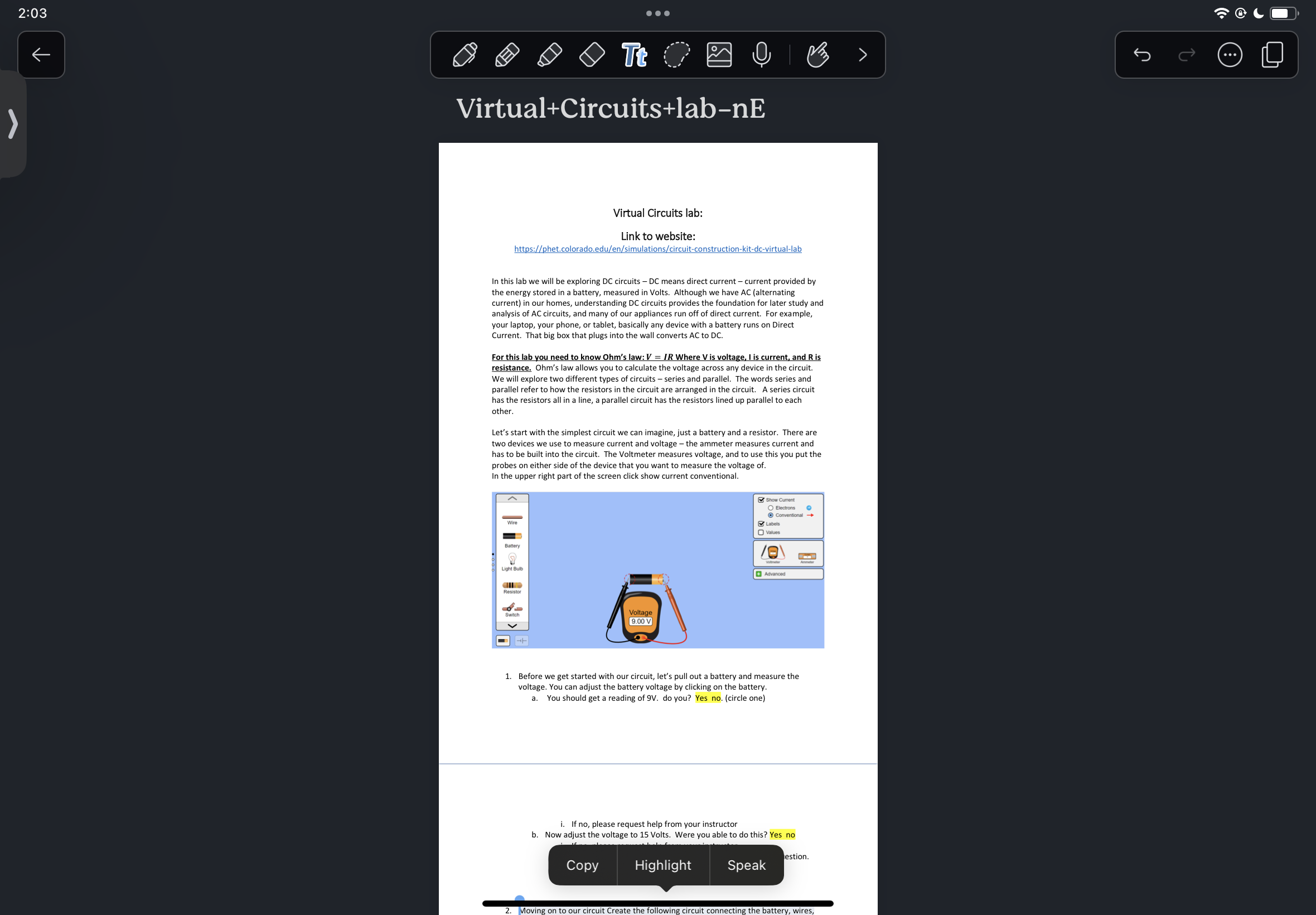 Hello can I get help 2:03 Tte 0 . L Virtual+Circuits+lab-nE Virtual
