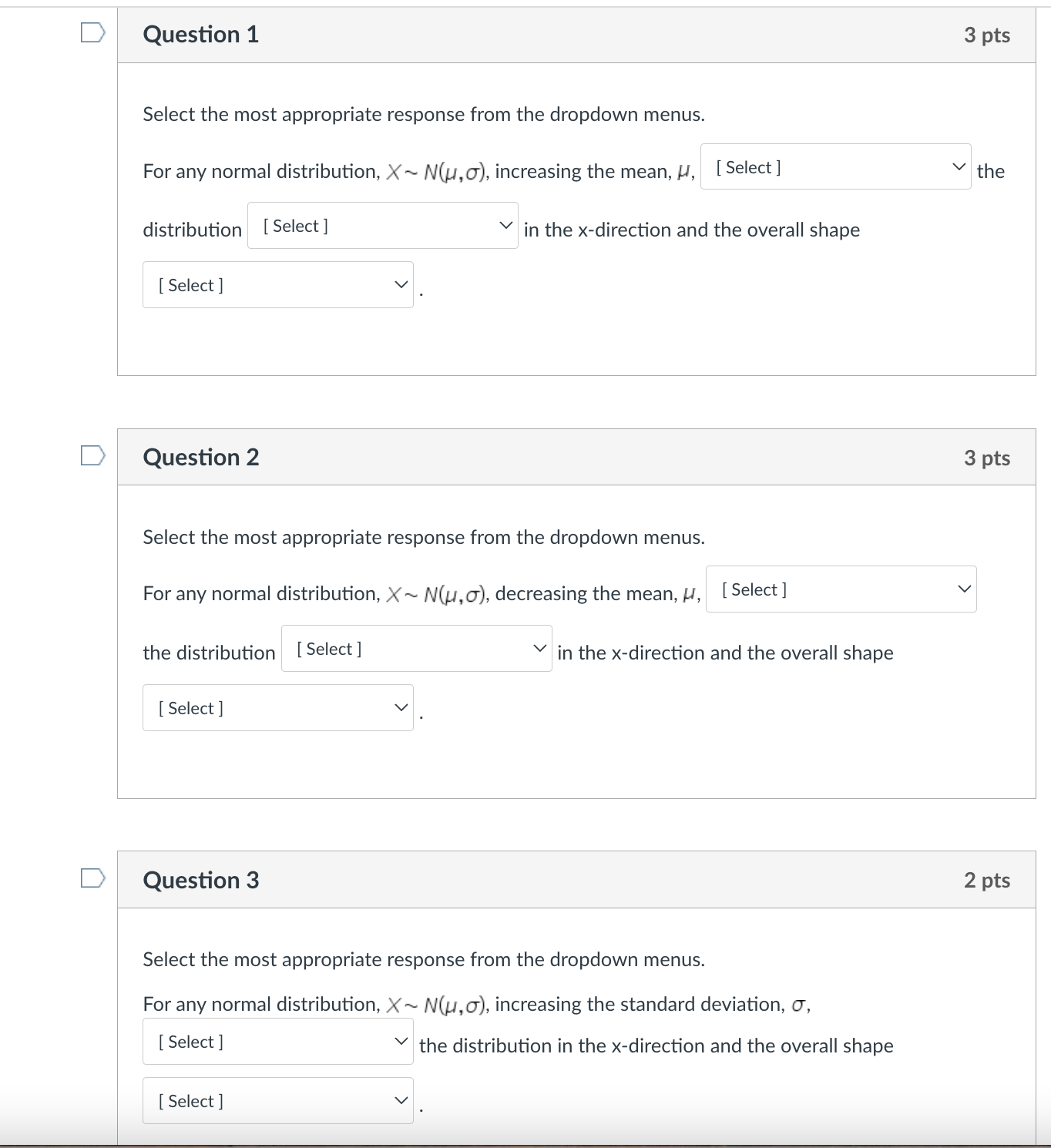 Select ] the distribution [ Select ] in the x-direction and the