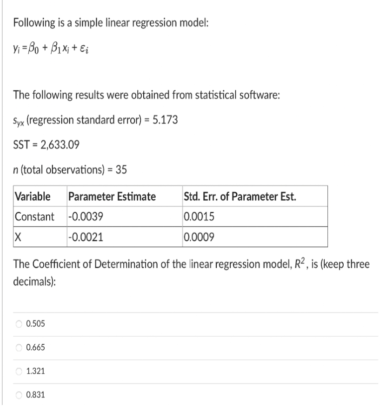 Following is a simple linear regression model: yi = Bo +