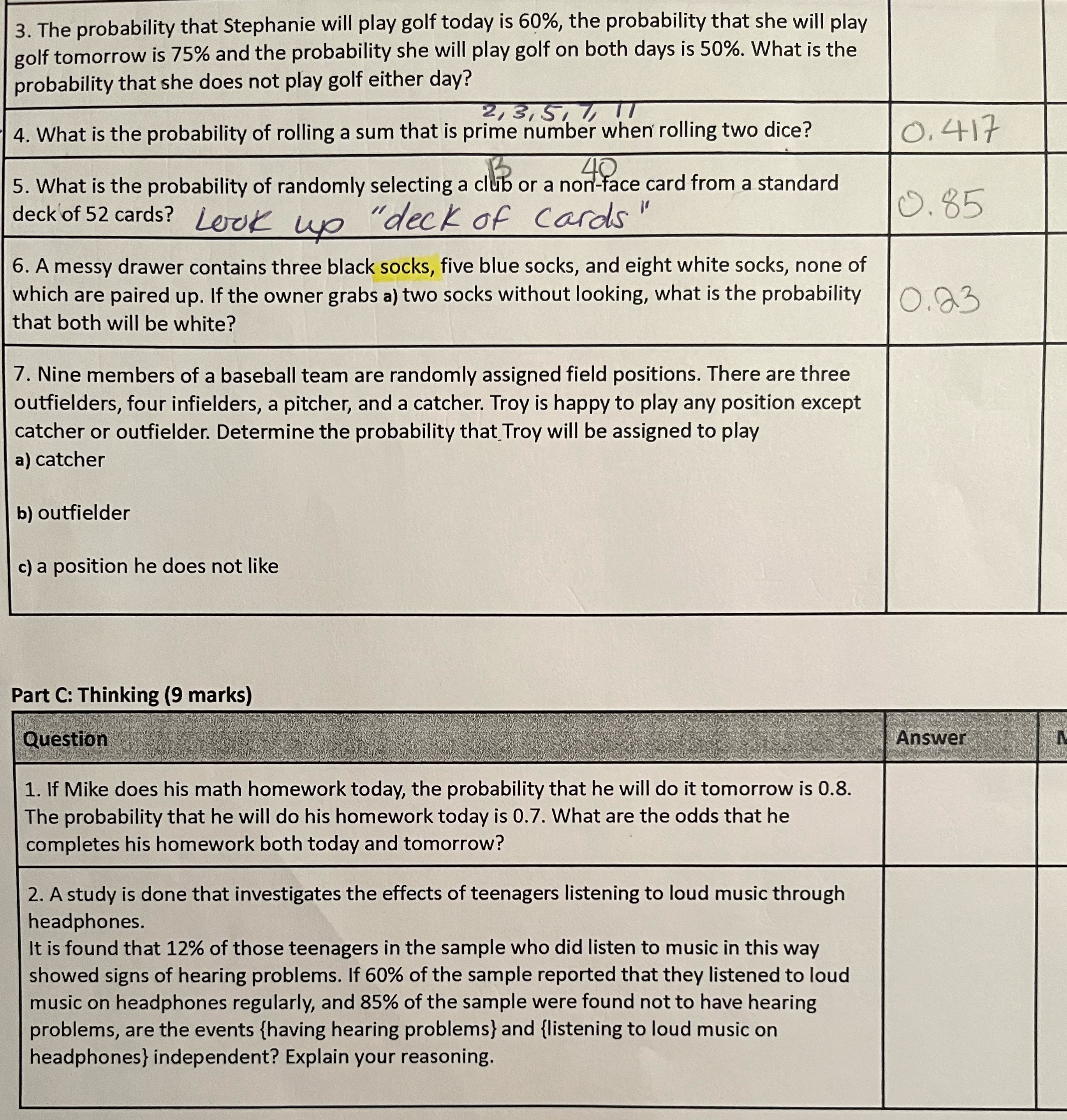 Answer these data management grade 12 blank questions. 3. The probability that