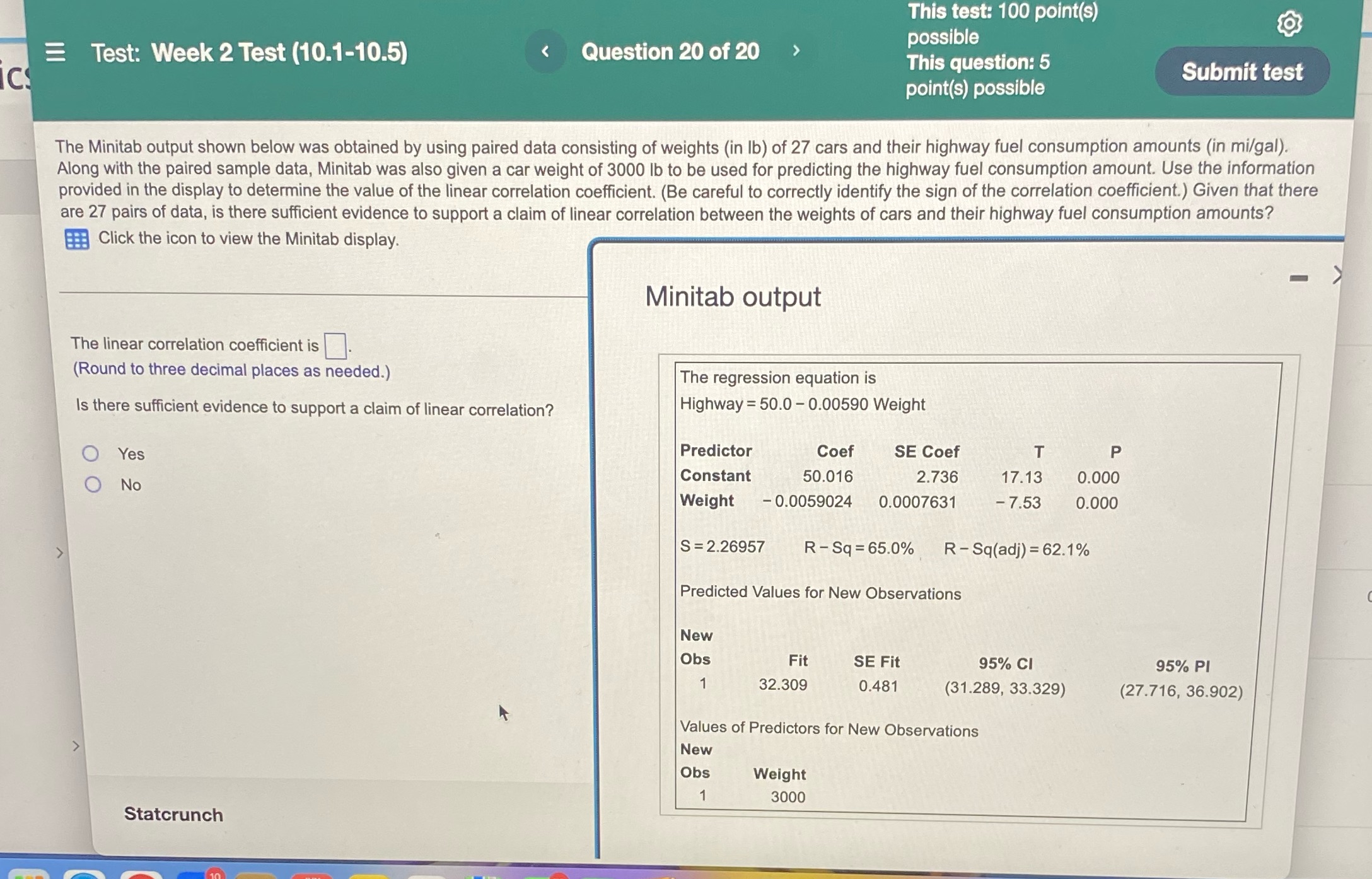 Test: Week 2 Test (10.1-10.5) Question 20 of 20 This test: 100
