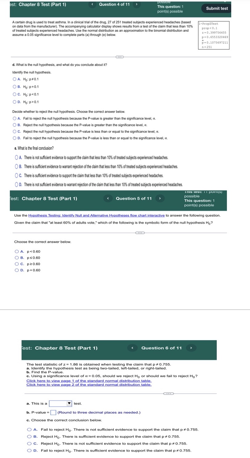  est: Chapter 8 Test (Part 1) 0.1 Decide whether to reject