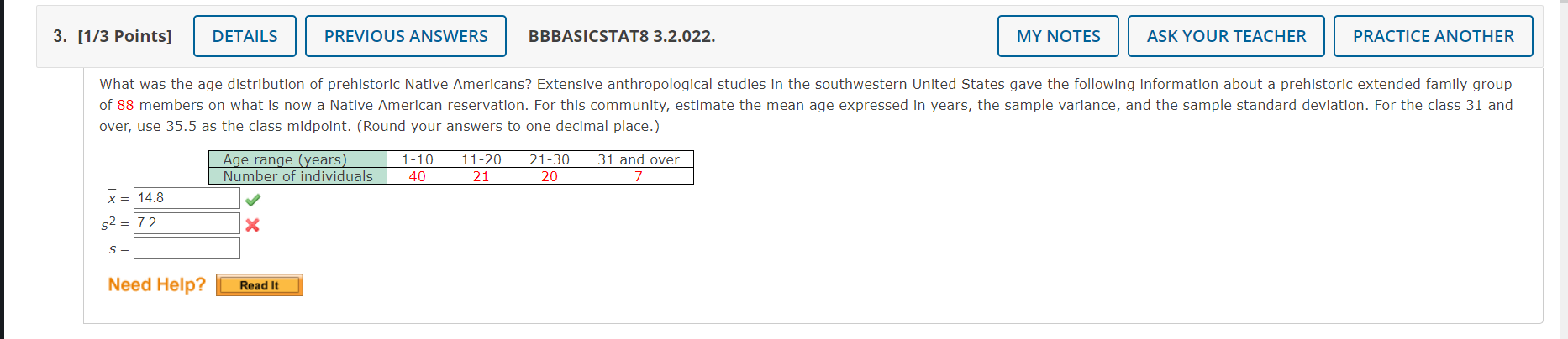  3. [113 Points] PREVIOUS ANSWERS BBBASICSTATS 3.2.022. MY NOTES ASK YOUR