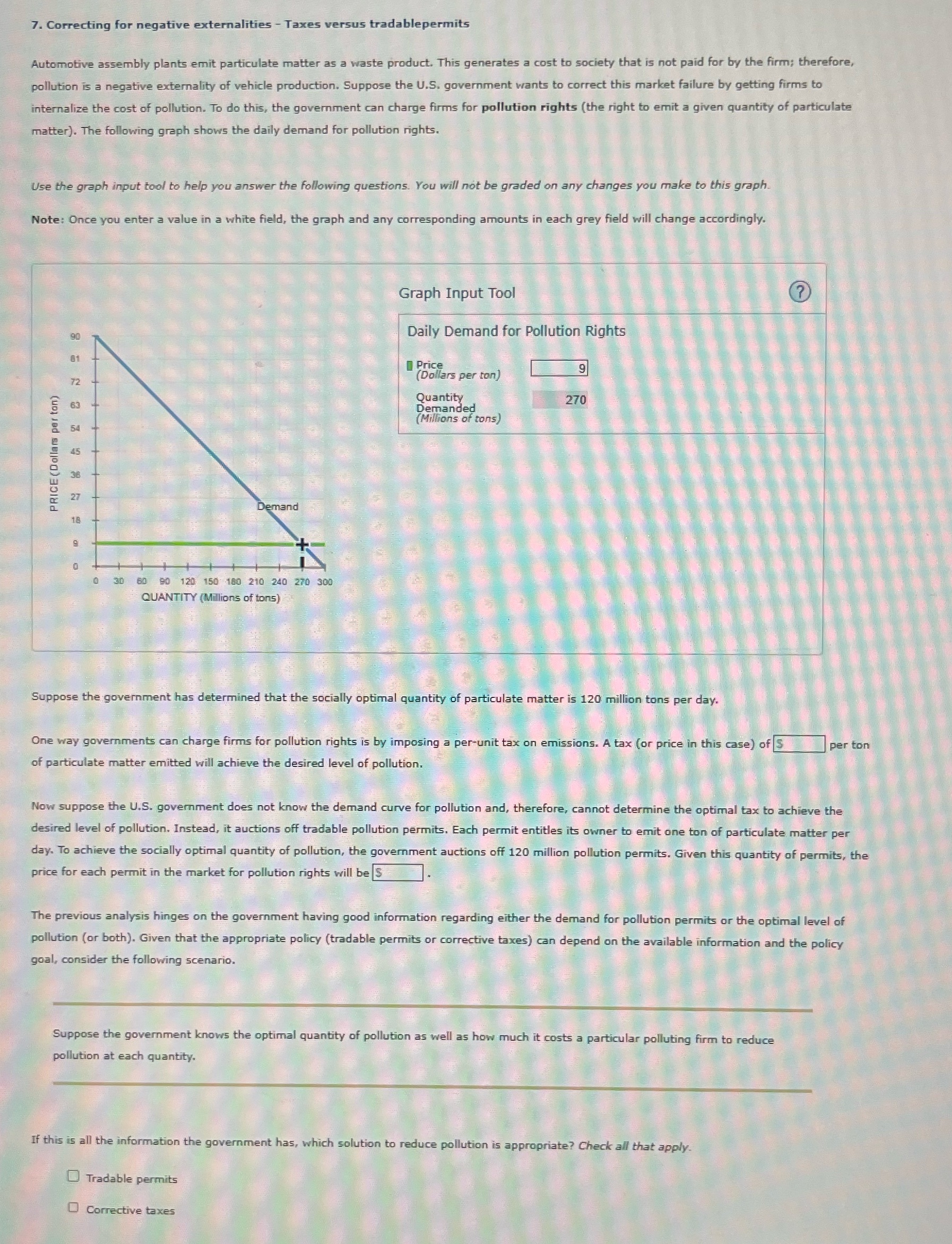  7. Correcting for negative externalities - Taxes versus tradablepermits Automotive assembly