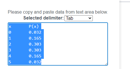 Please copy and pasta data from text area below. selected delimiter: