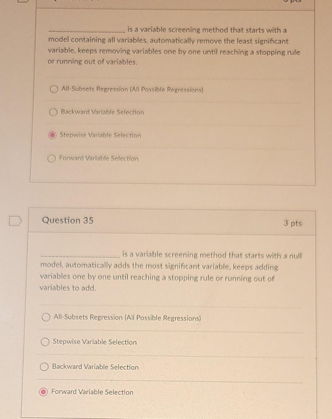 _ is a variable screening method that starts with a model