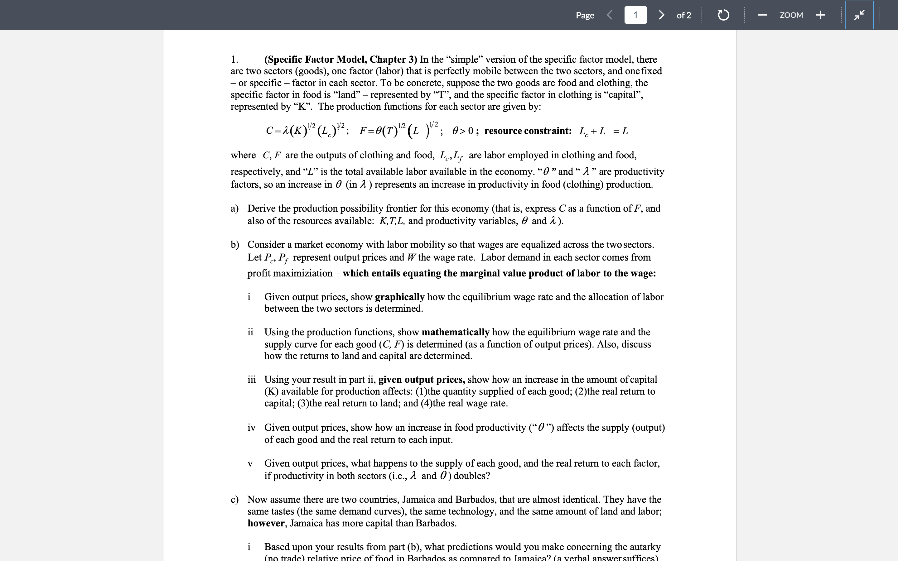  1. (Specific Factor Model, Chapter 3) In the \"simple\" version of