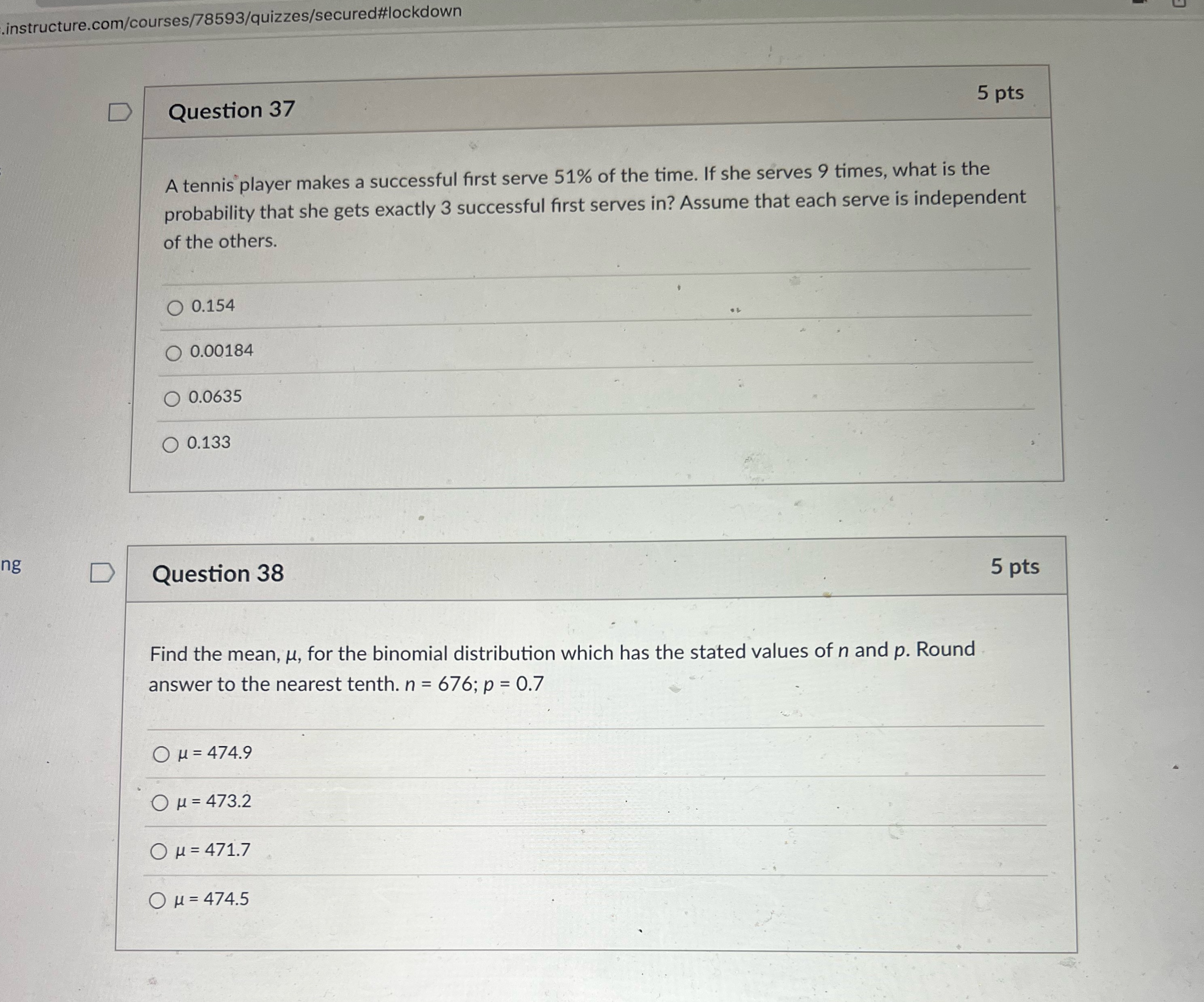 . instructure.com/courses/78593/quizzes/secured#lockdown D Question 37 5 pts A tennis player makes