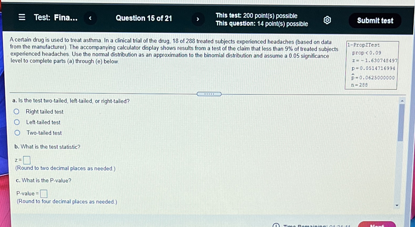 Test: Fina... Question 15 of 21 This test: 200 point(s) possible This