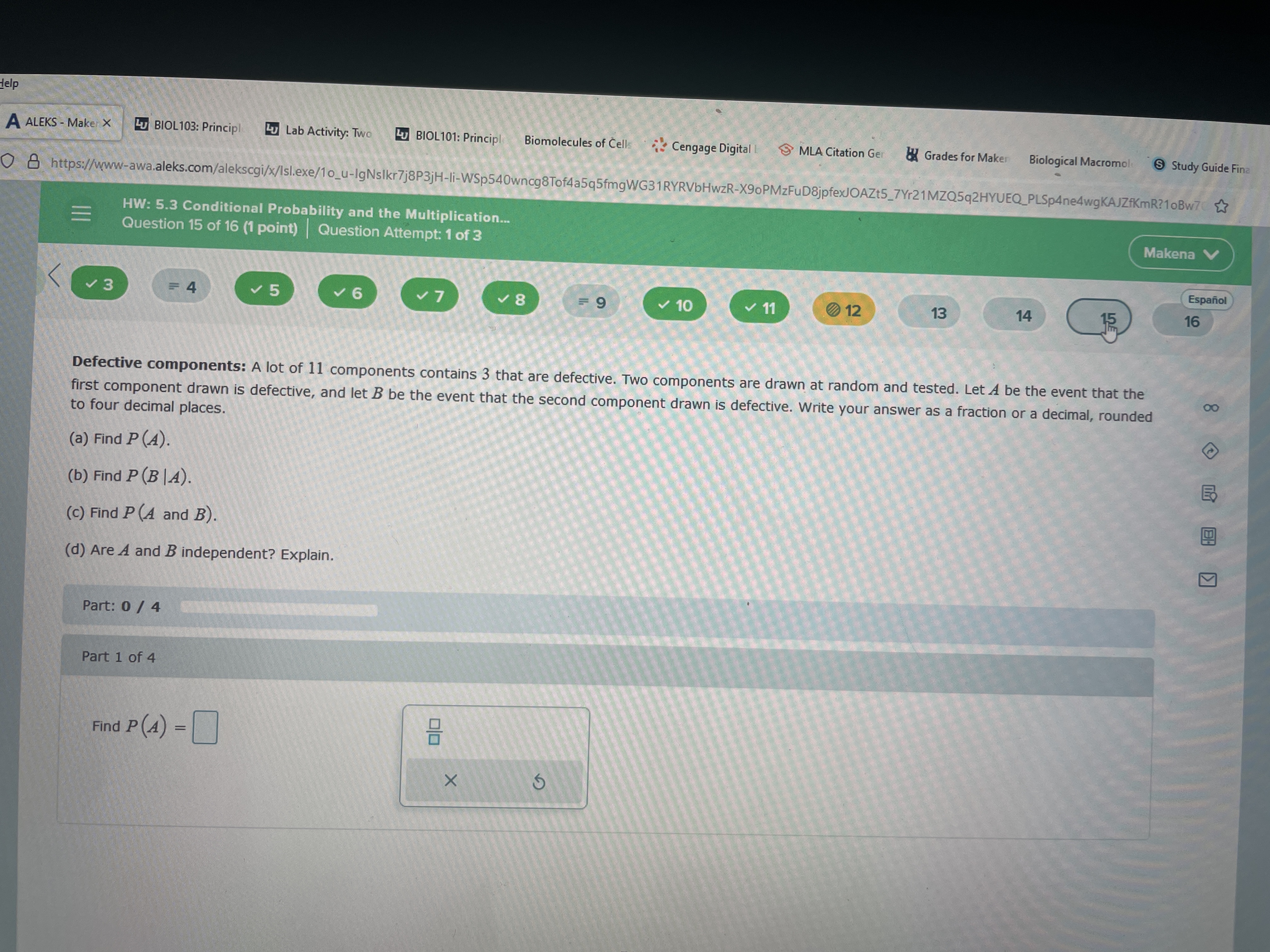 Help A ALEKS - Maker X LU BIOL 103: Principl Lu