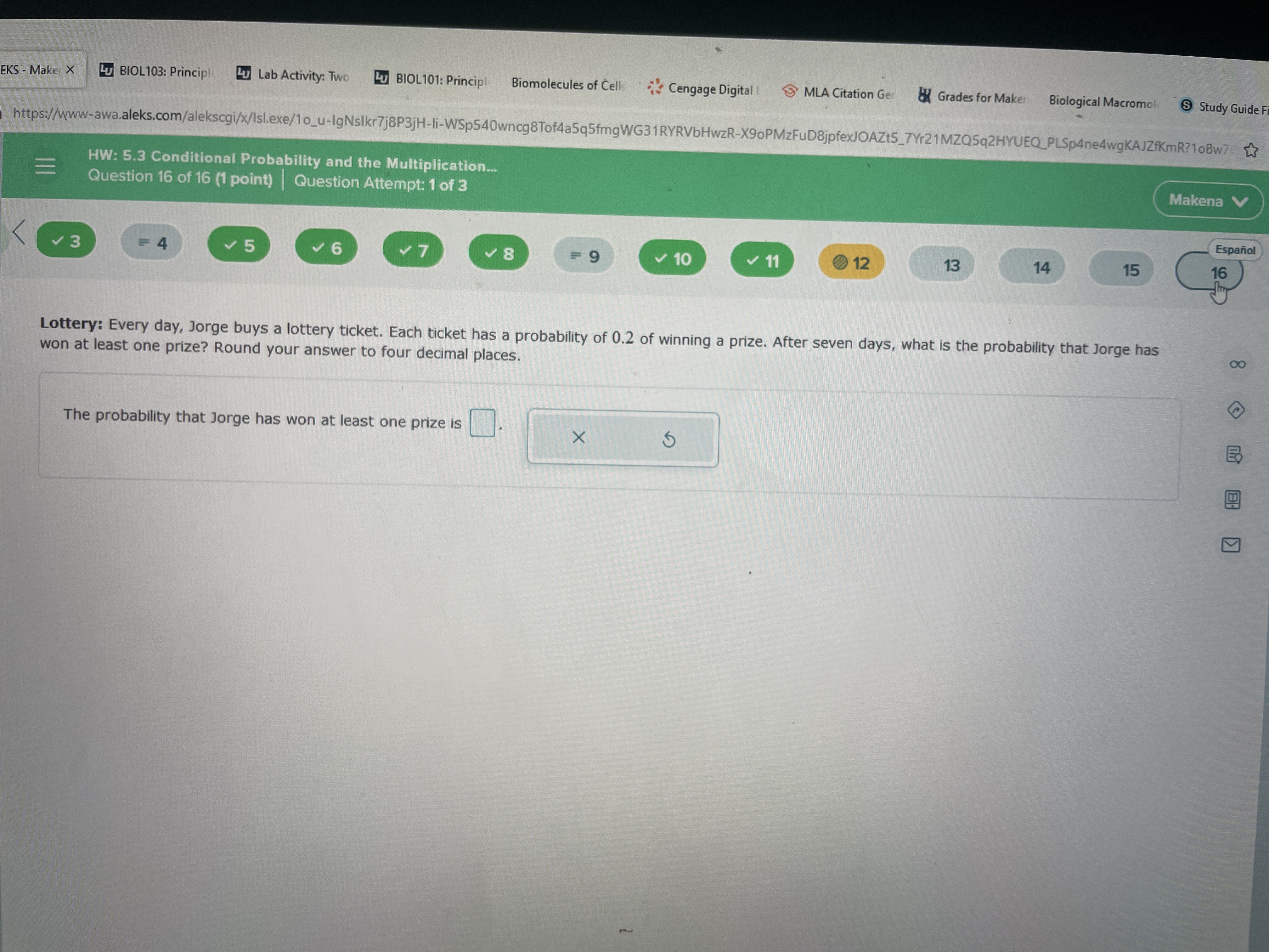 Lab Activity: Two LU BIOL 101: Principle Biomolecules of Cells Cengage Digital