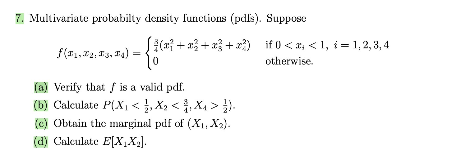  7. Multivariate probabilty density functions (pdfs). Suppose if 0 ?). (c)