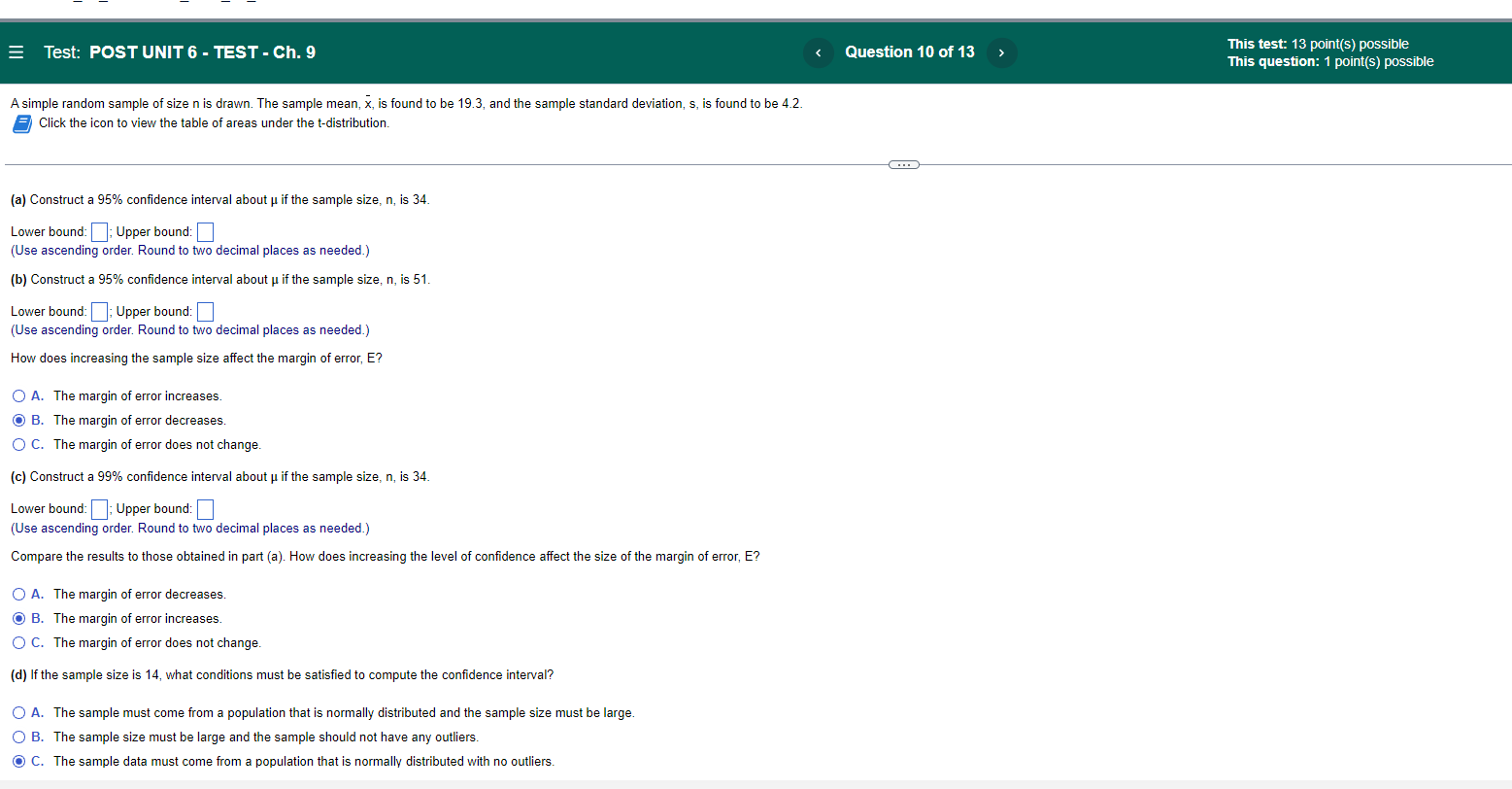  E Test: POST UNIT 6 - TEST - Ch. 9 Question