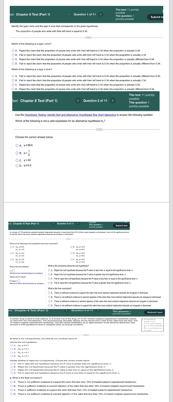  This test: 11 point(s) est: Chapter 8 Test (Part 1) Question