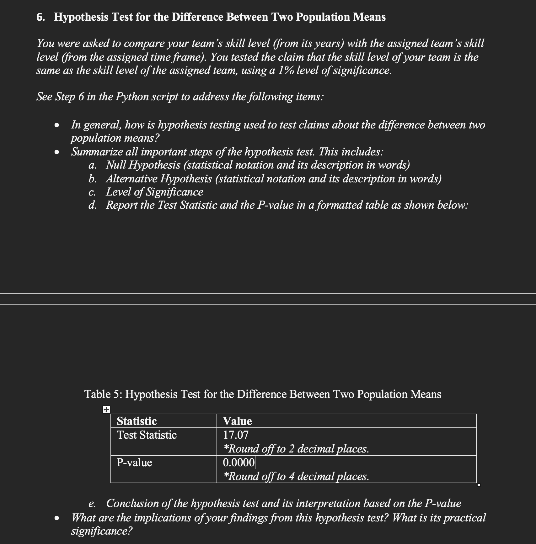  5. Hypothesis Test for the Difference Between Two Population Means You