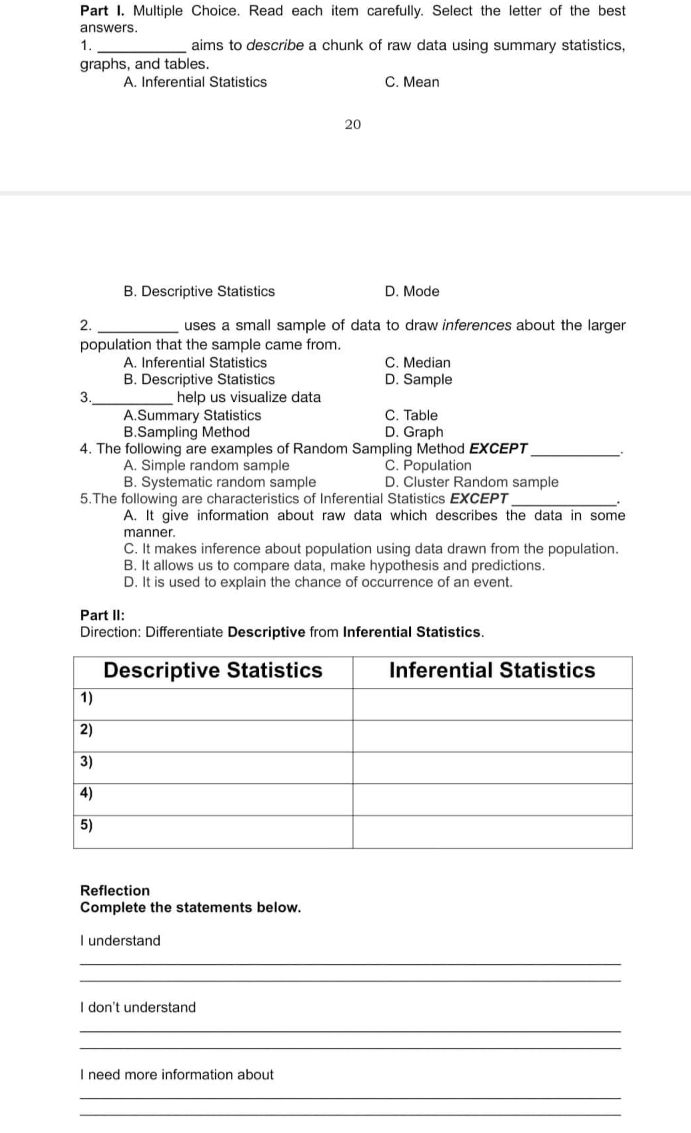 Follow the instructions given Part 1. Multiple Choice. Read each item carefully.