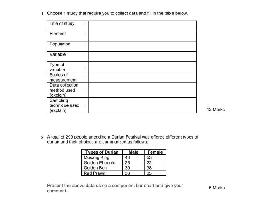 1. Choose 1 study that require you to collect data and