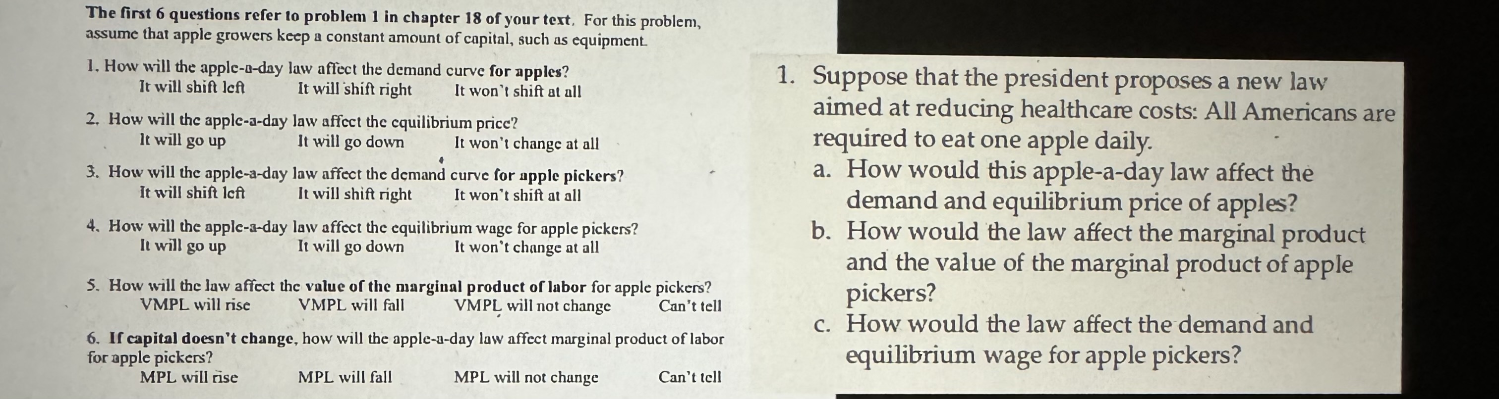  The first 6 questions refer to problem 1 in chapter 18