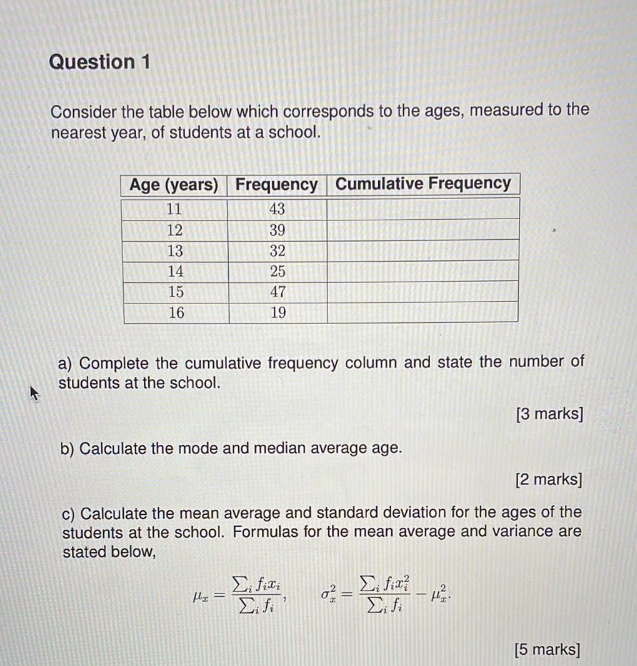 plz solve correctly Question 1 Consider the table below which corresponds to