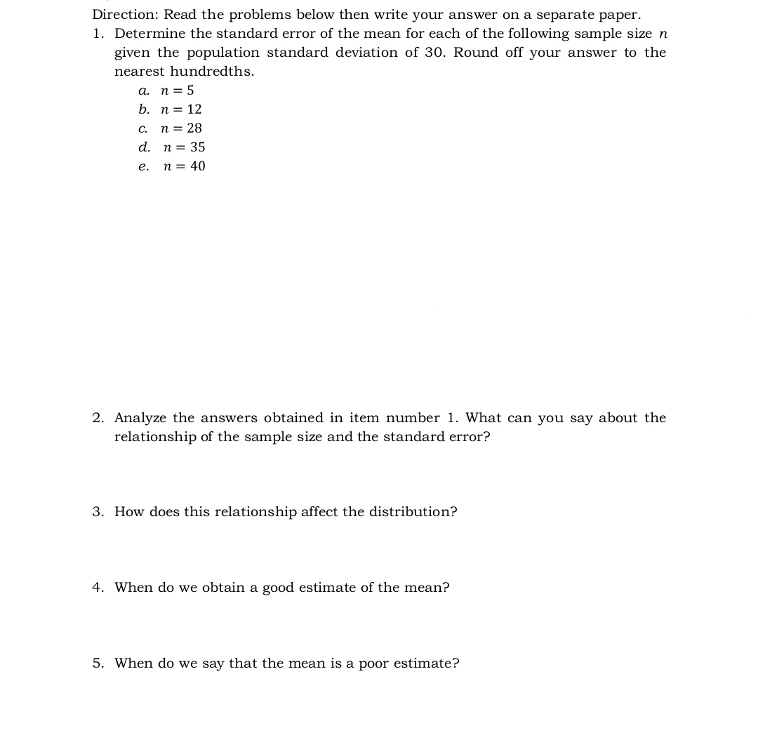  Direction: Read the problems below then write your answer on a