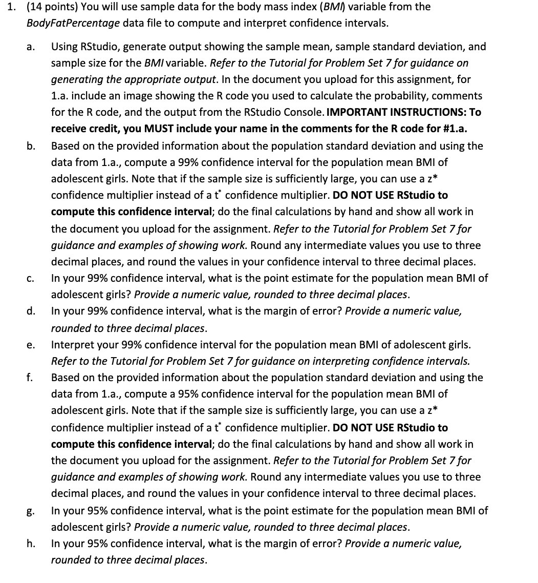  1. (14 points} You will use sample data for the body