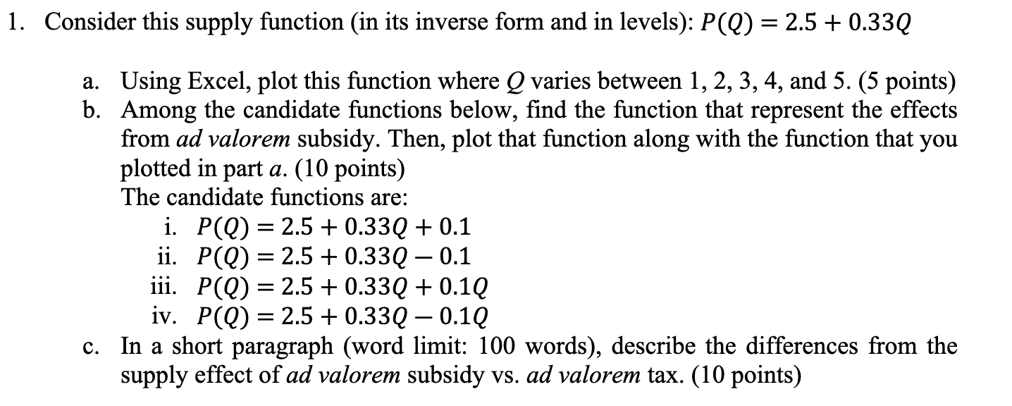  1. Consider this supply function (in its inverse form and in