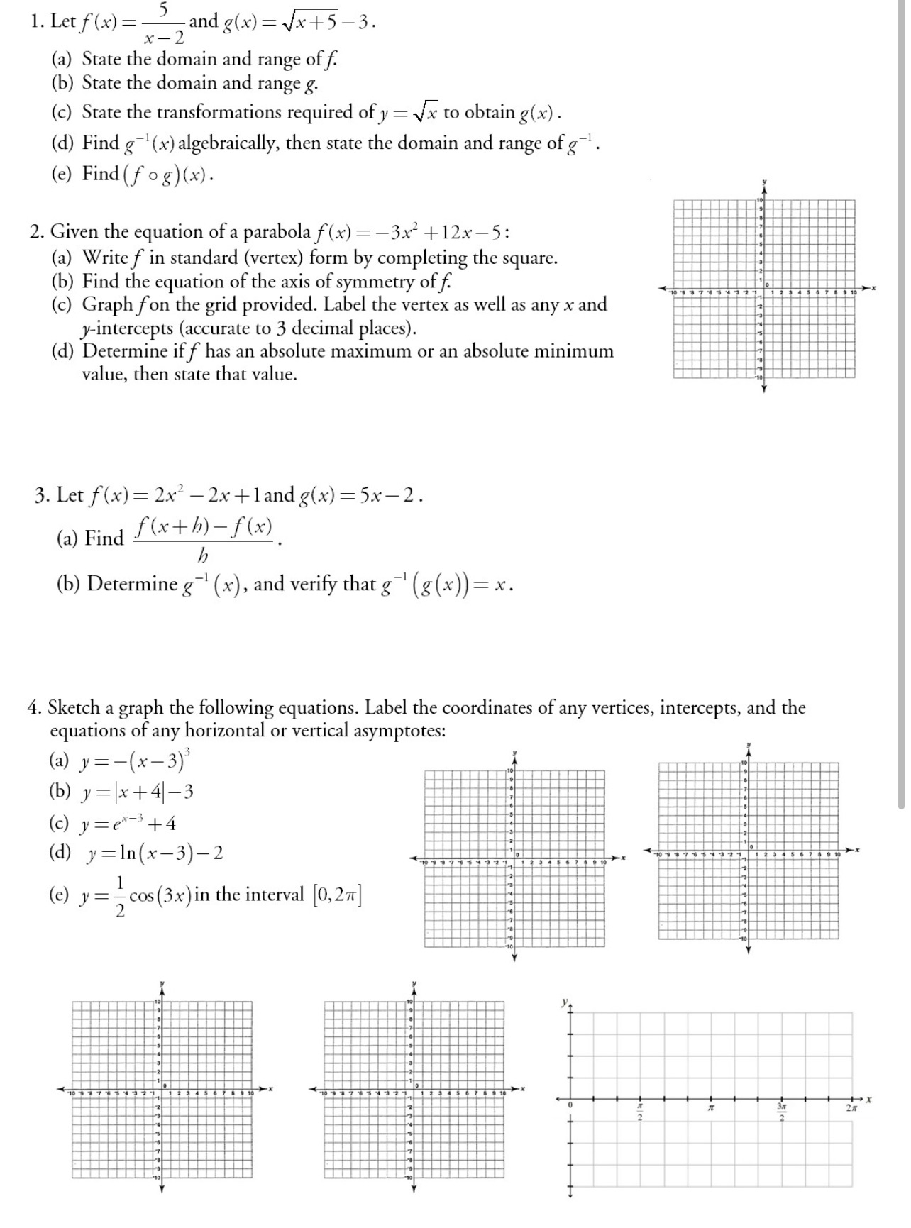 I need help solving and explaining these questions 1. Letf(x)= 5 28ndg(x):Ix+53.