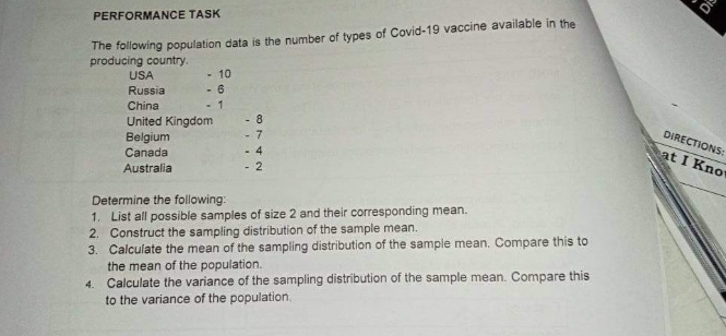 Follow the instructions given PERFORMANCE TASK The following population data is the