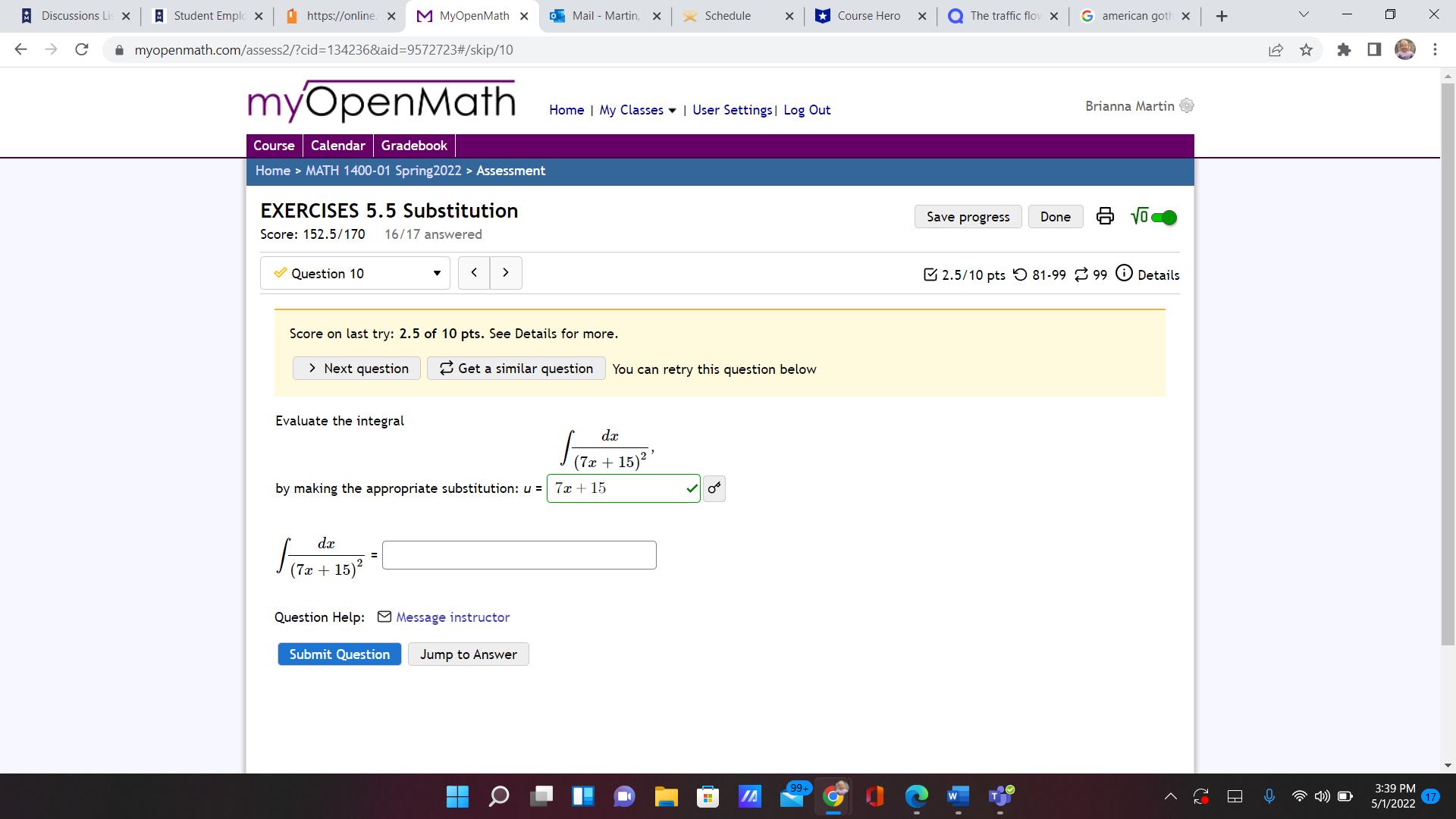 Discussions Lis X Student Emplc X https://online. x M MyOpenMath x