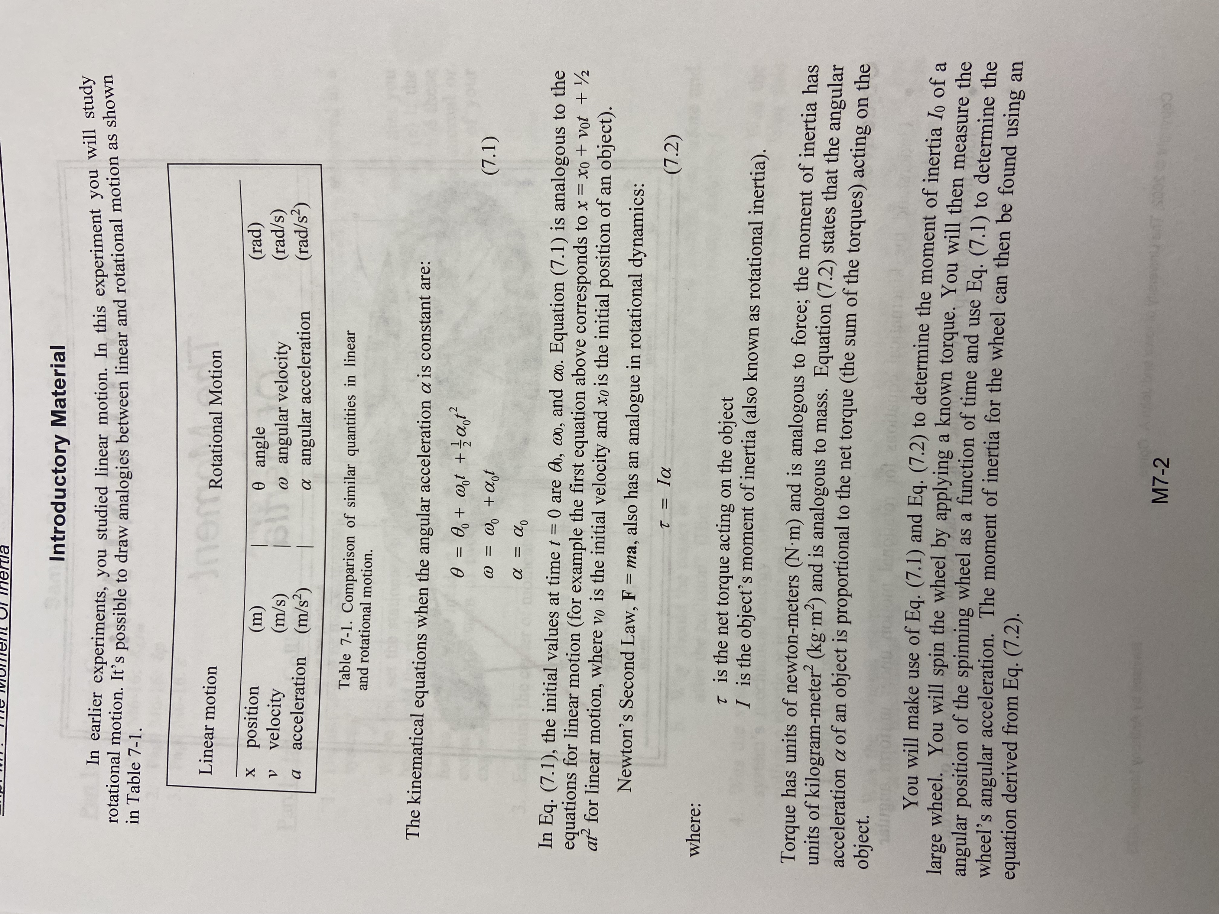  Introductory Material In earlier experiments, you studied linear motion. In this