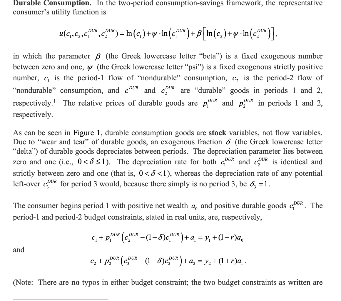  Durable Consumption. In the two-period consumption-savings framework, the representative consumer's utility