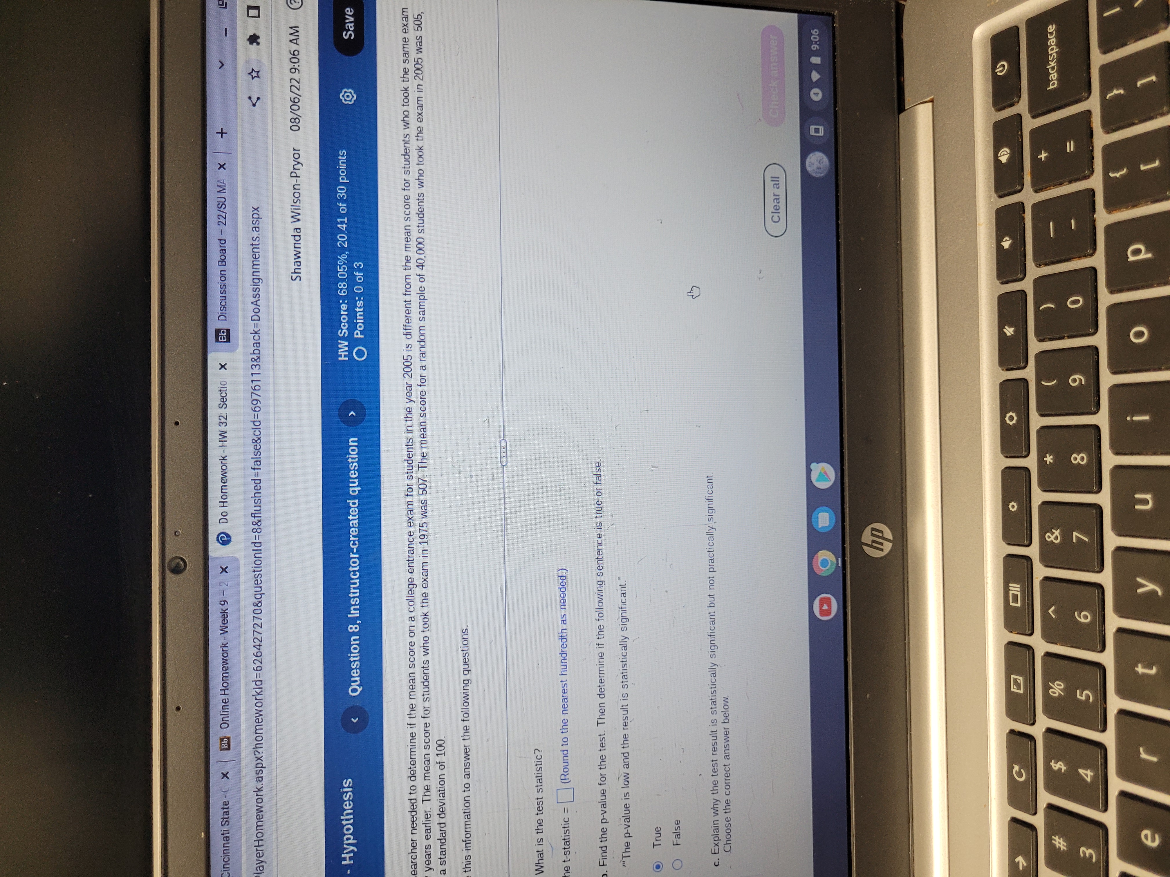  Cincinnati State - ( x ] Online Homework - Week 9