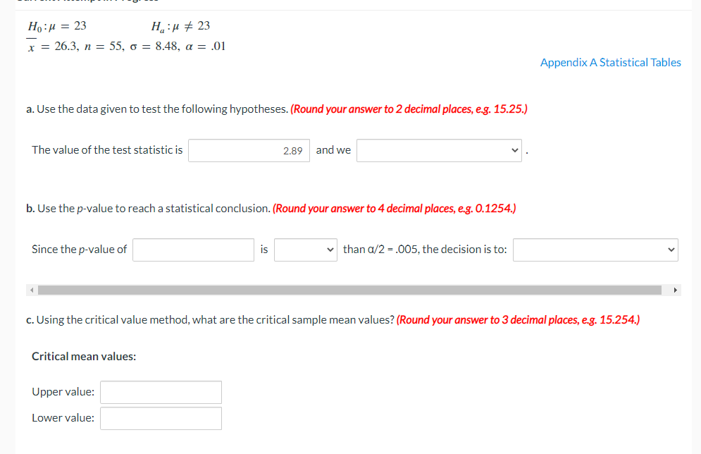 Ho:H = 23 H :u # 23 x = 26.3, n