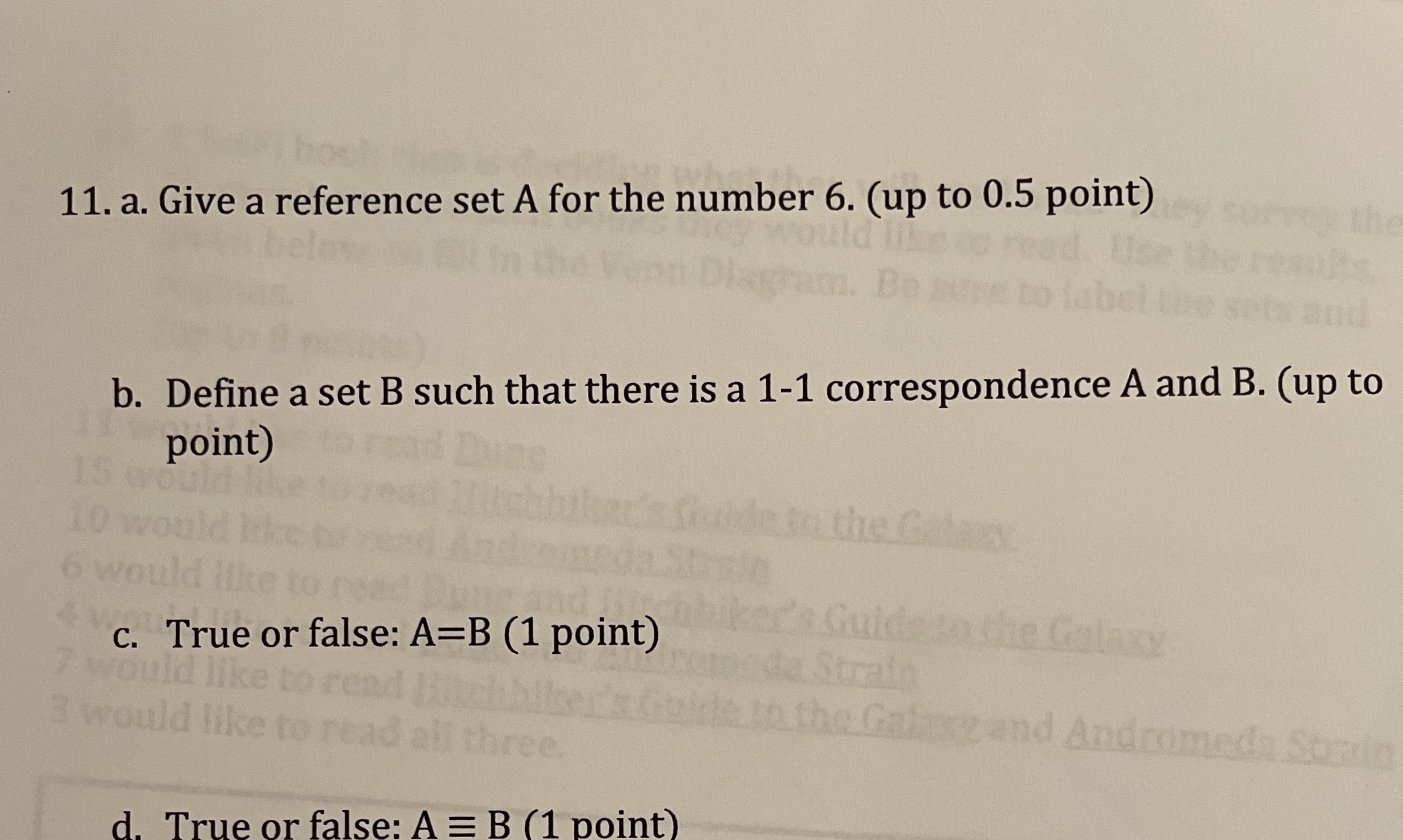 11. a. Give a reference set A for the number 6.
