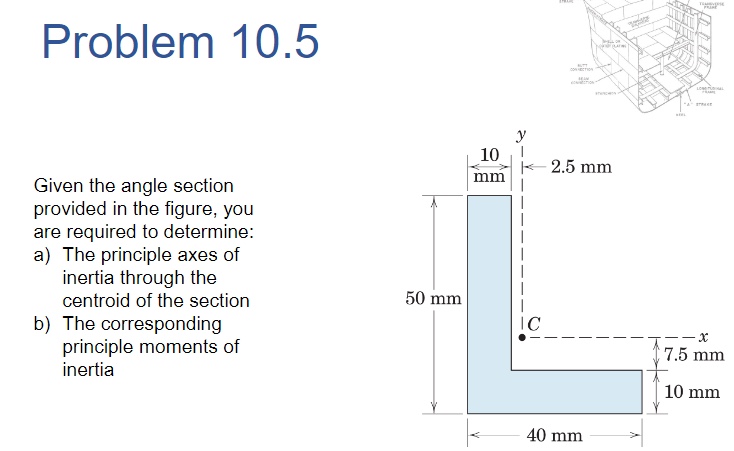  Problem 10.5 10 2.5 mm mm Given the angle section provided