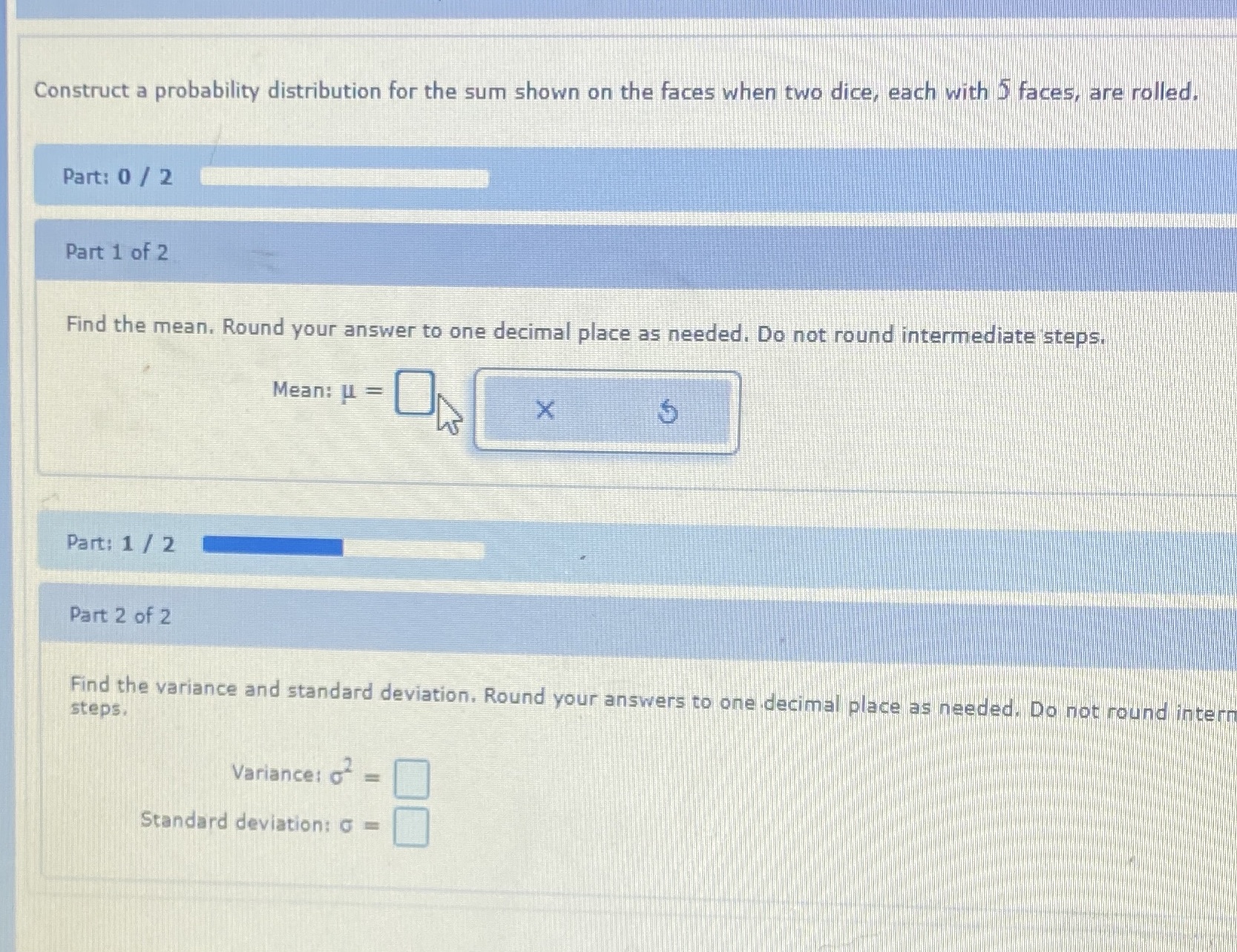Construct a probability distribution for the sum shown on the faces