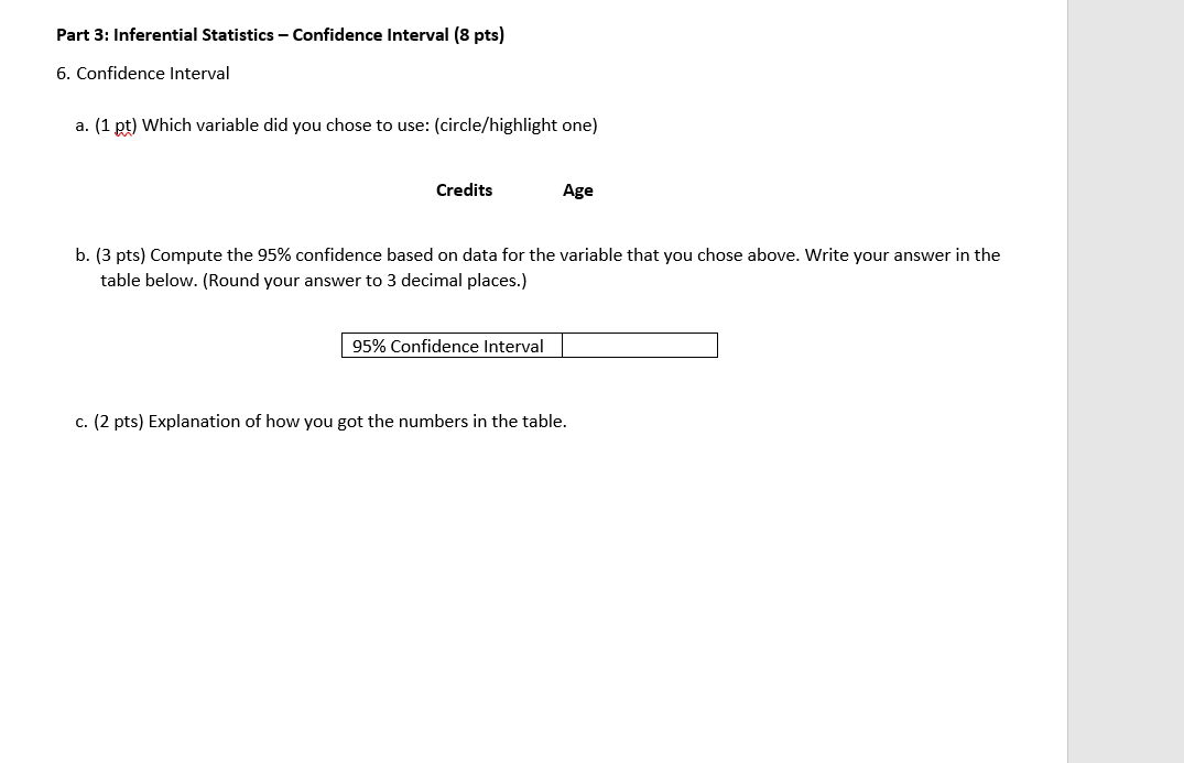  Part 3: lnferential Statistics Confidence Interval [B pix] 6. Confidence Interval