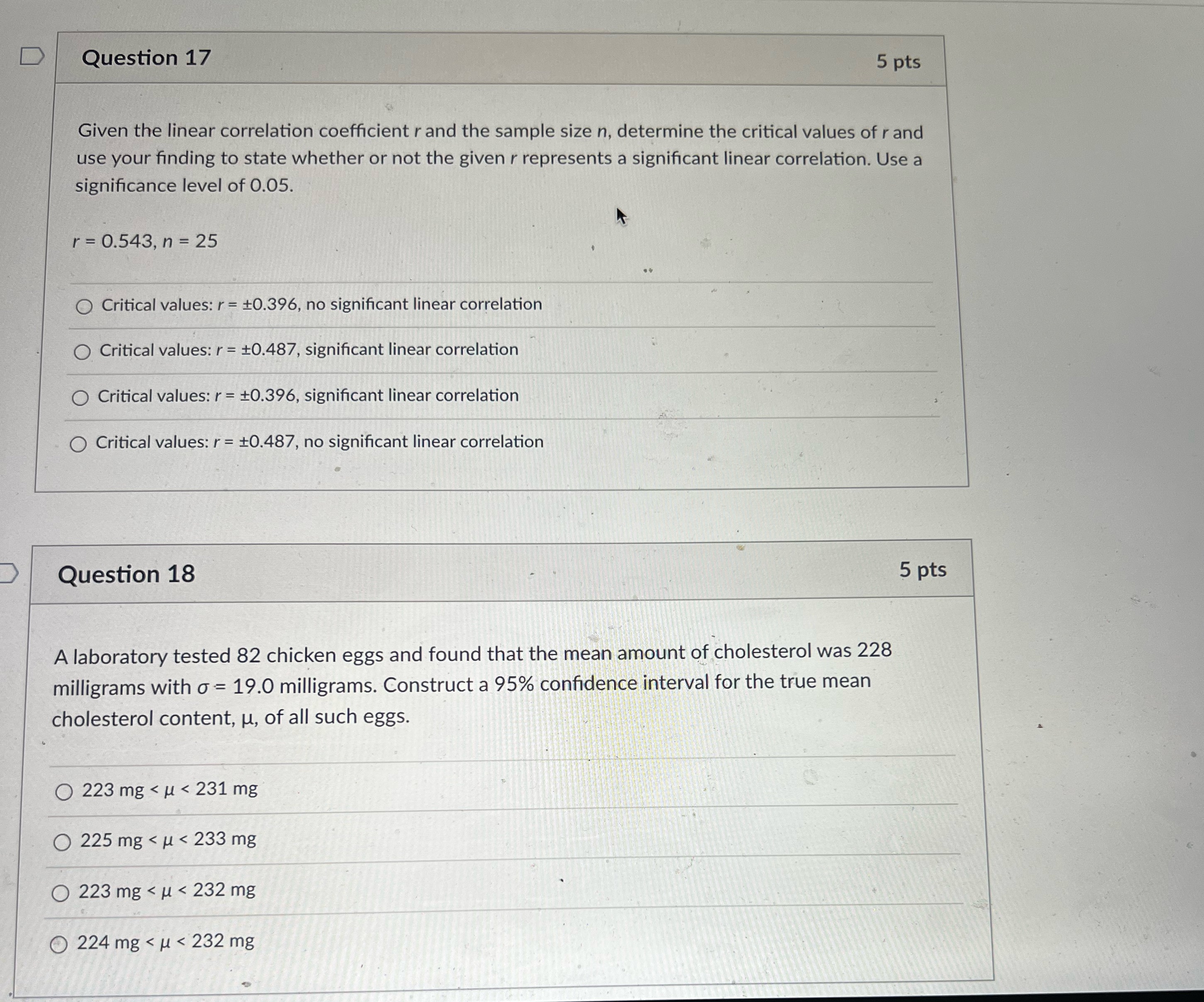  D Question 17 5 pts Given the linear correlation coefficient r