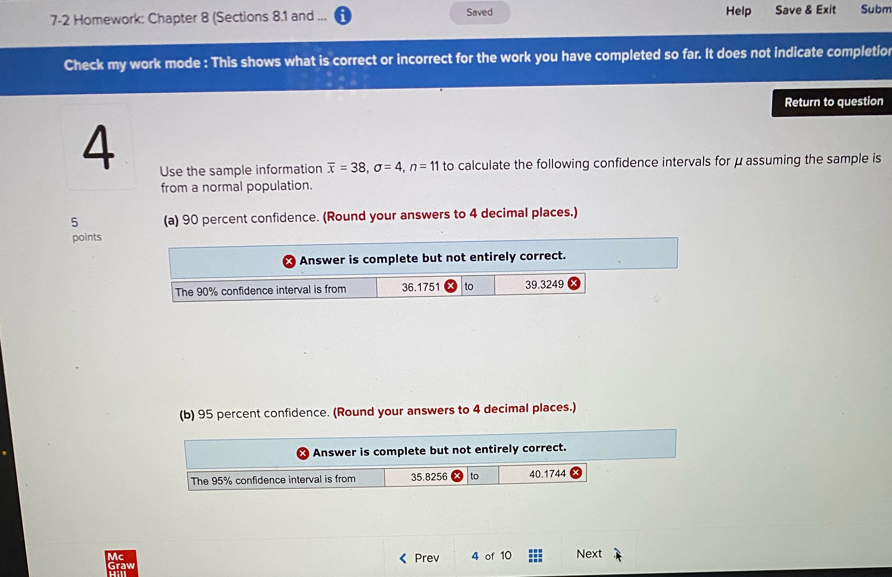  7-2 Homework: Chapter 8 (Sections 8.1 and .. i Saved Help
