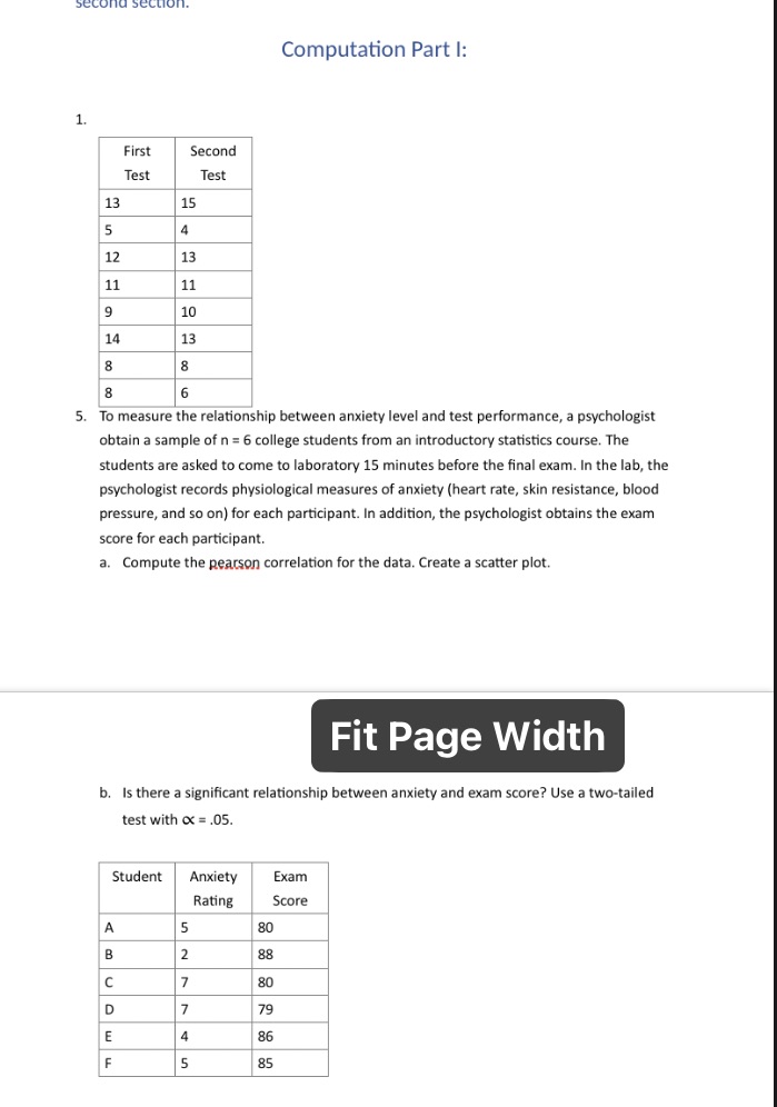  Computation Part 1: 1. First Second Test Test 13 15 5