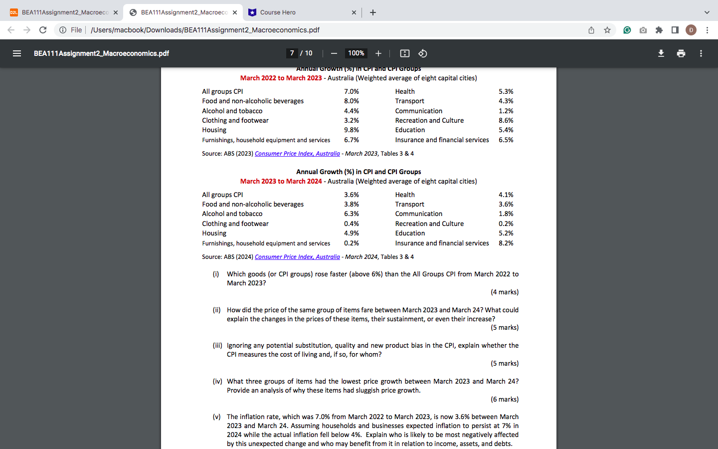 BEA111Assignment2_Macroec: X @ BEAT1Assignment2_Macroec: X H Course Hero x | +