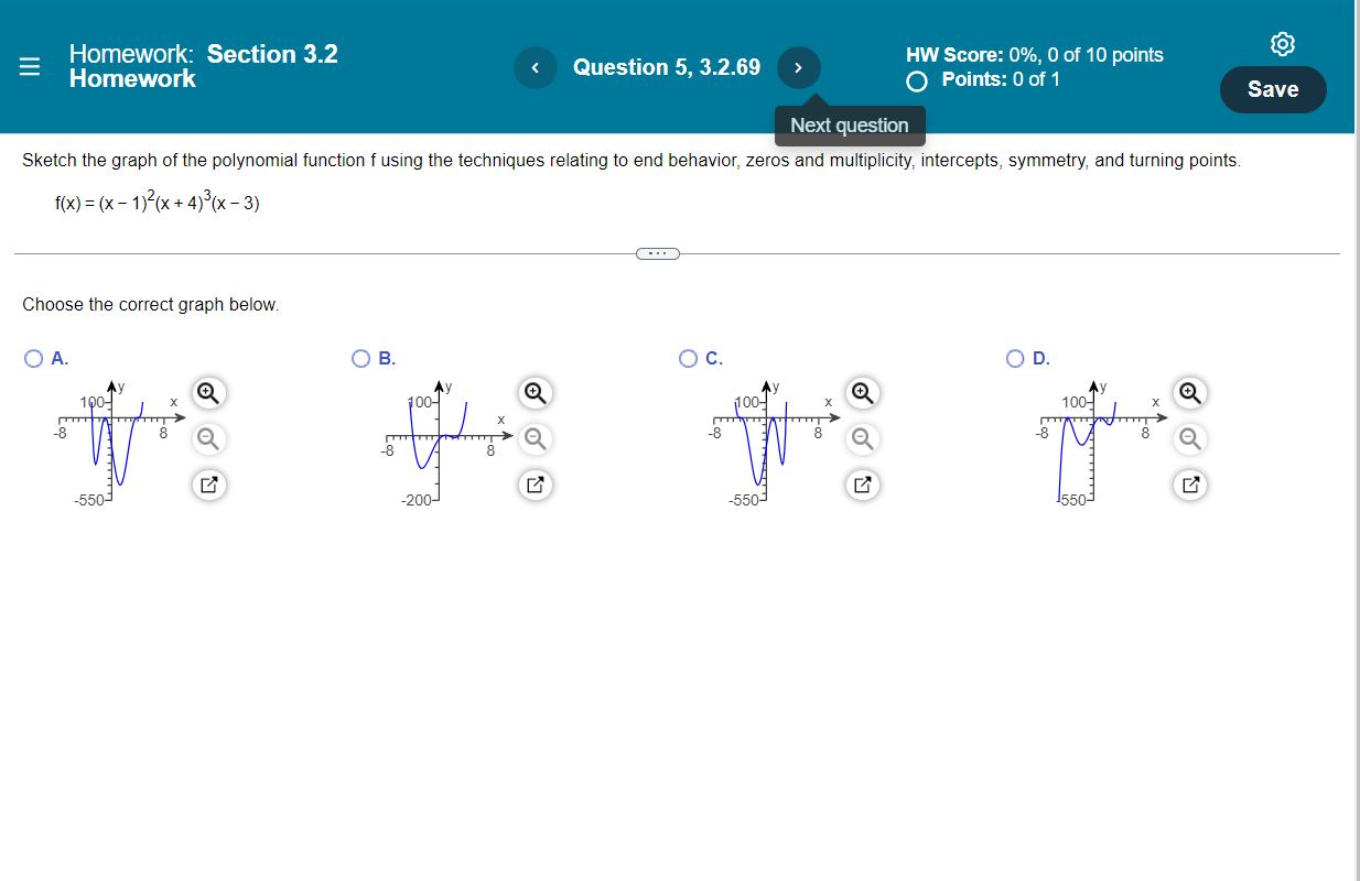 degree of the polynomial isE Homework: Section 3.2 HW Score: 0%, 0