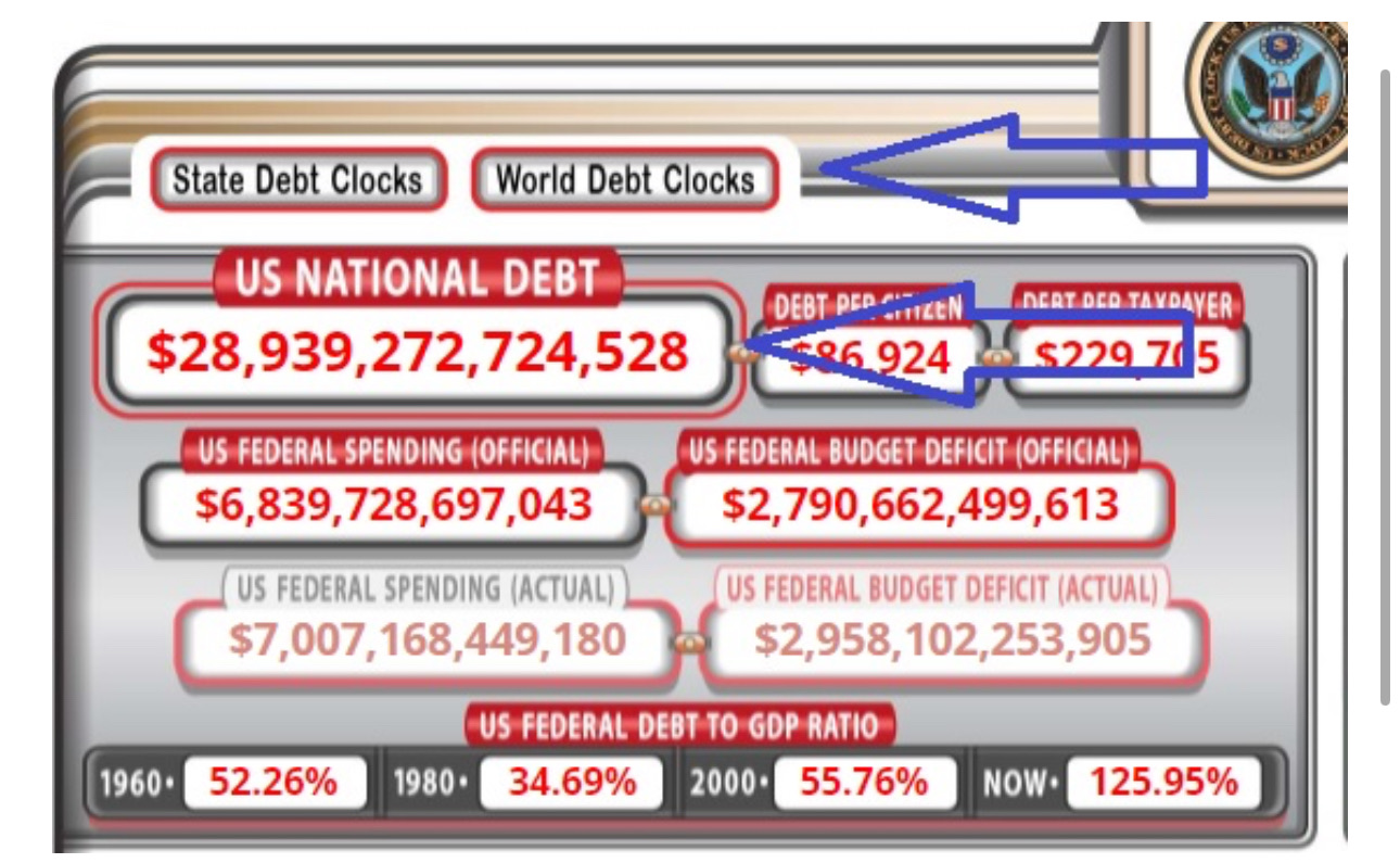 Use the https://www.usdebtclock.org/ site to help gather the required information for the