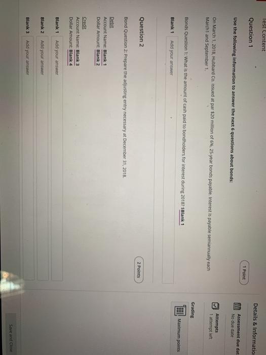 Test Content Question 1 Use the following information to answer the next