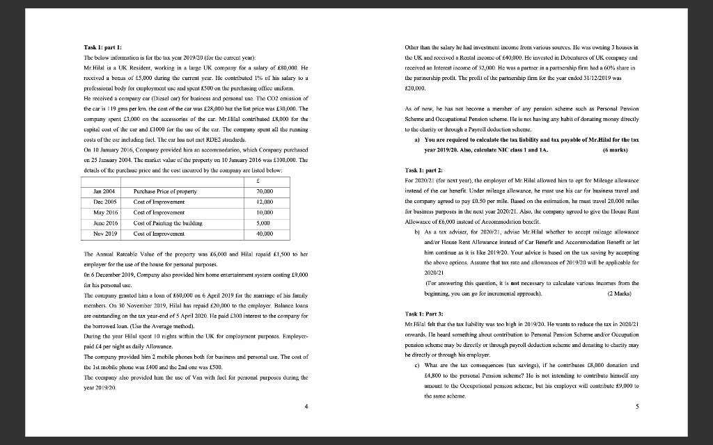Task 1: part 1: The below information is for the tax year