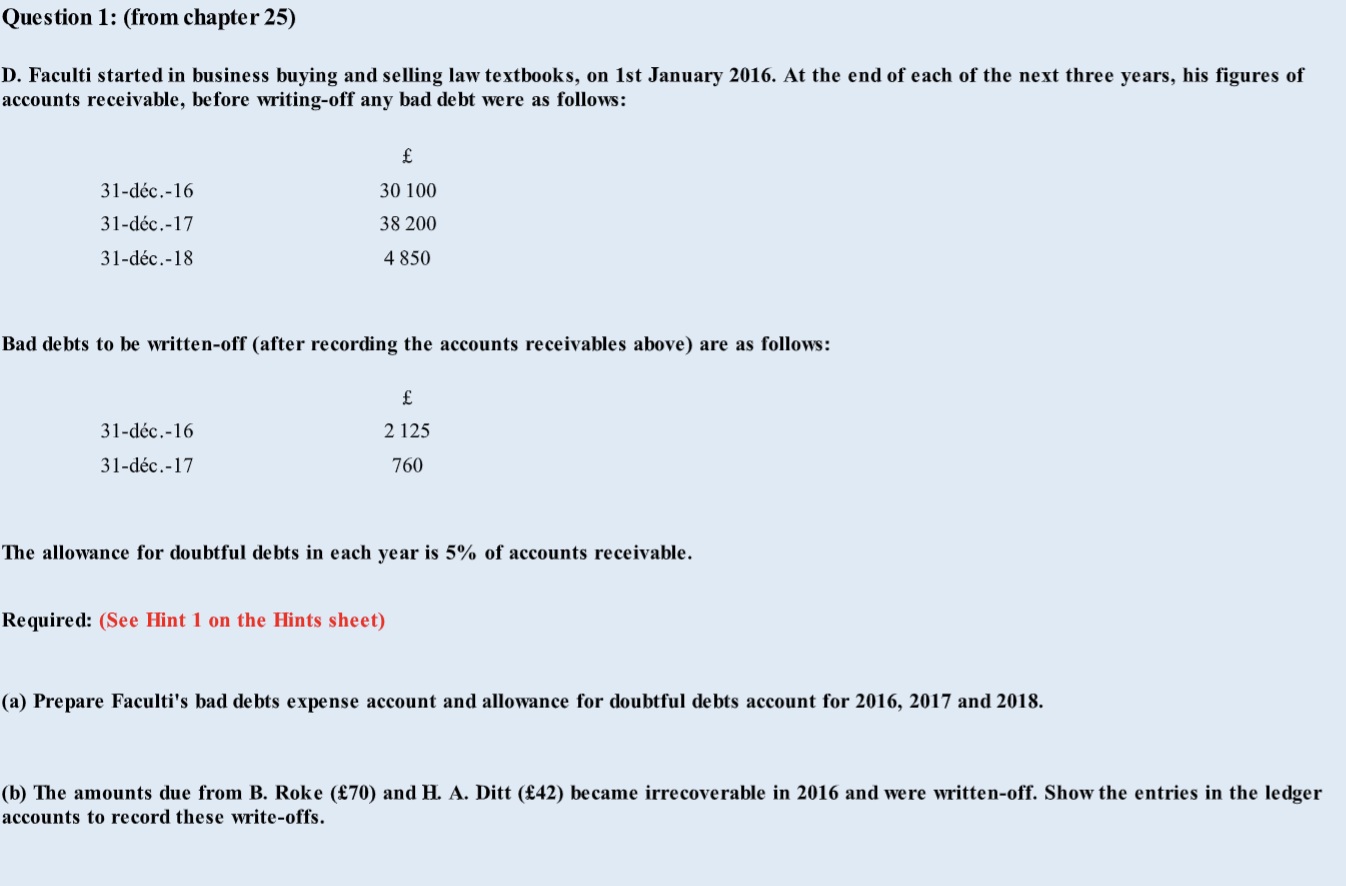 1: (from chapter 25) D. Faculti started in business buying and selling